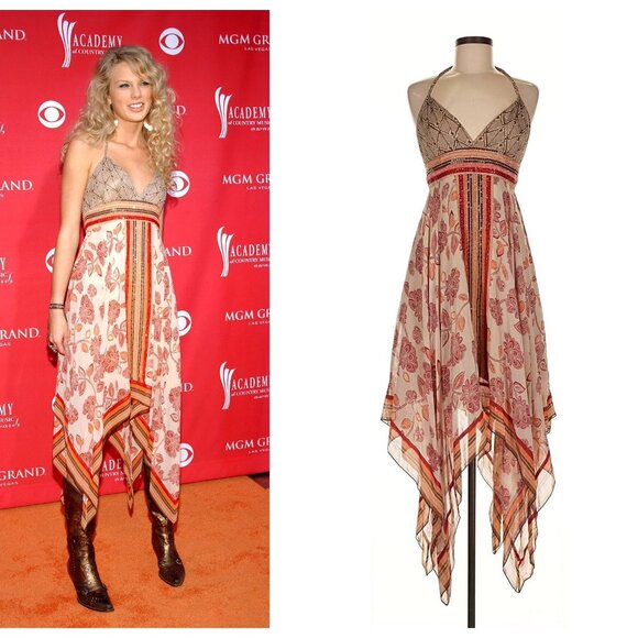 BCBGMaxAzria Dresses & Skirts - ASO TAYLOR SWIFT Silk Halter Handkerchief Dress RARE EUC